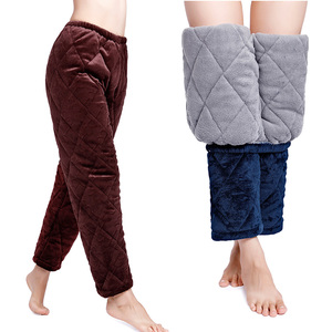 冬天女三层加厚珊瑚绒睡裤夹棉家居长裤加肥加大码单裤外穿棉裤
