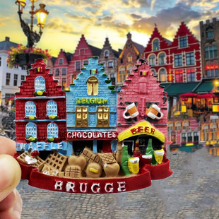 欧洲比利时布鲁日居民建筑城市冰箱贴磁力贴旅游纪念品家用装饰品