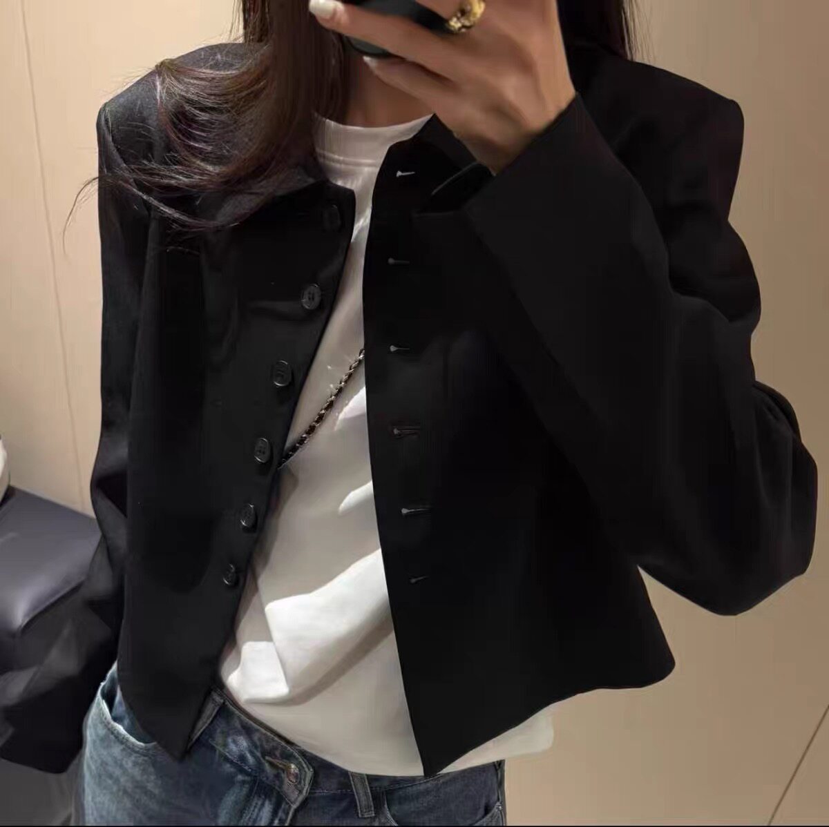高定小西装短款百搭显瘦掐腰有质感极简小翻领春秋款外套女上衣图片