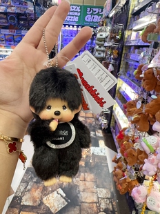 现货日本正品Monchhichi蒙奇奇黑白经典基础款围兜可爱钥匙圈挂件