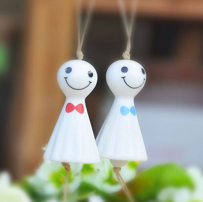 低价白色羽毛球风铃可爱晴天娃娃  特色家居 饰品挂件 陶瓷带铃铛