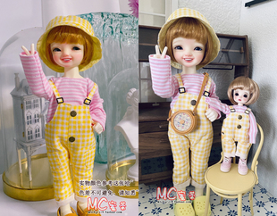bjd12分OB11粘土娃GSC美结猪DDF胶皮男女娃套装 背带裤T恤渔夫帽
