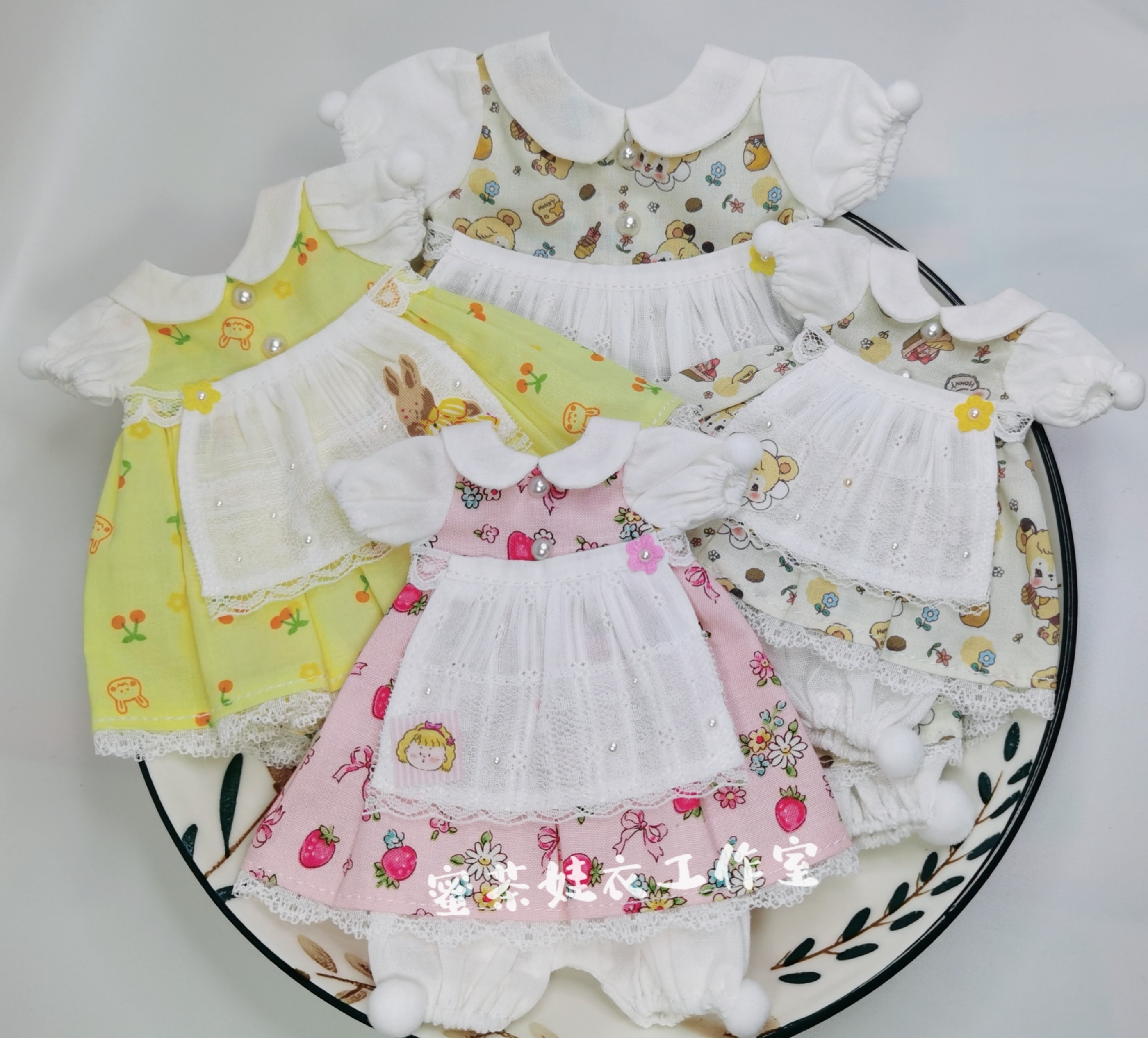 bjd娃衣4分小6分qbaby大小鱼体野蛮小布ob24娃娃领围裙连衣裙套装