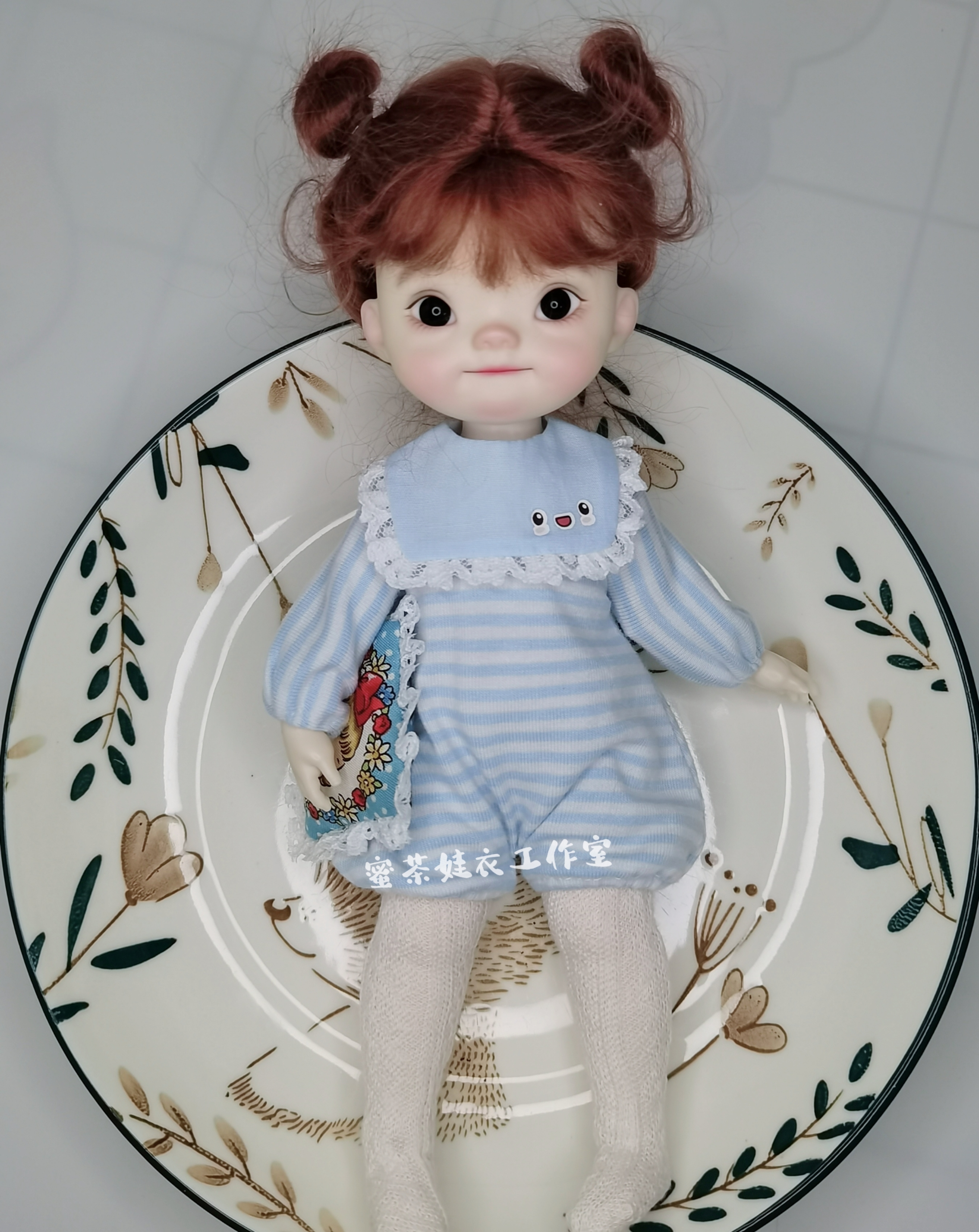 蜜茶娃衣 bjd小6分qbaby大力力少女鱼点点连体睡衣爬爬服 多色选