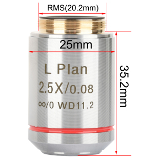 包邮 2.5X无限远平场消色差金相物镜 高倍金相显微镜配件