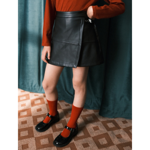 22FW 女童复古风pu皮裙 裙 中大童女生高腰百搭短裤 BBW潼家