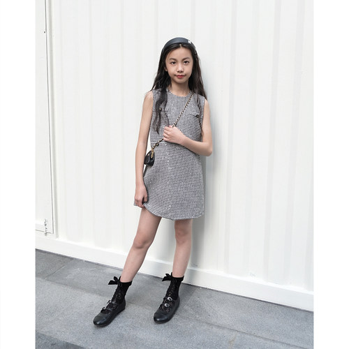 女童春夏装千鸟格背心连衣裙