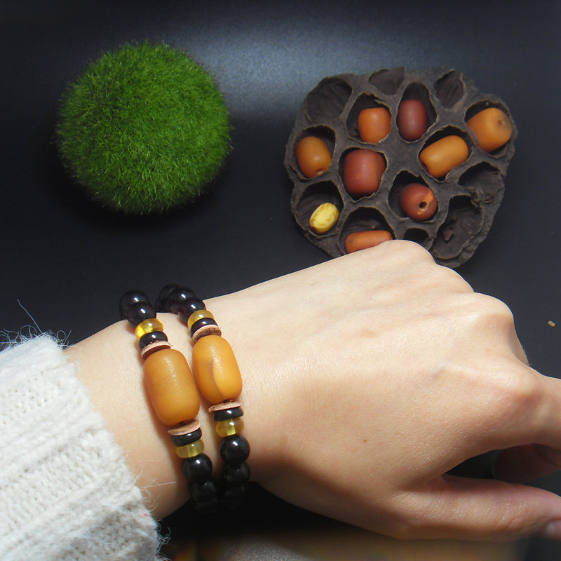 天然老蜜蜡桶珠腰珠枣珠顶珠星月菩提金刚配珠特价有老伤带证书