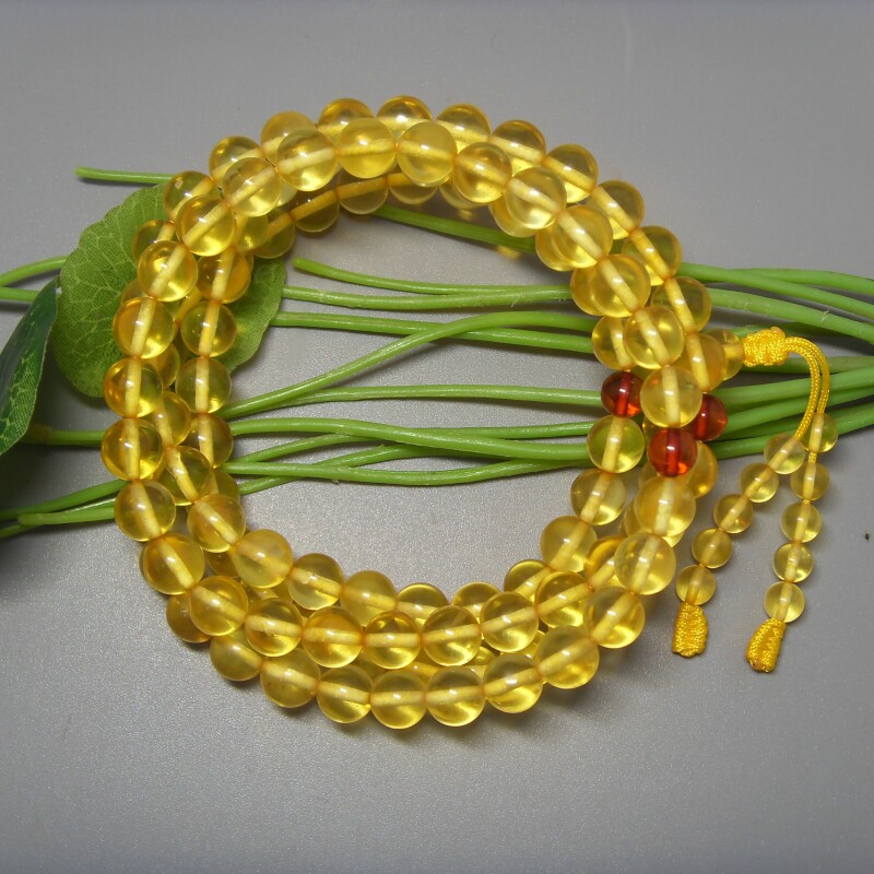 天然珠宝波罗的海琥珀金珀108颗佛珠手链一物一图一证国检证书