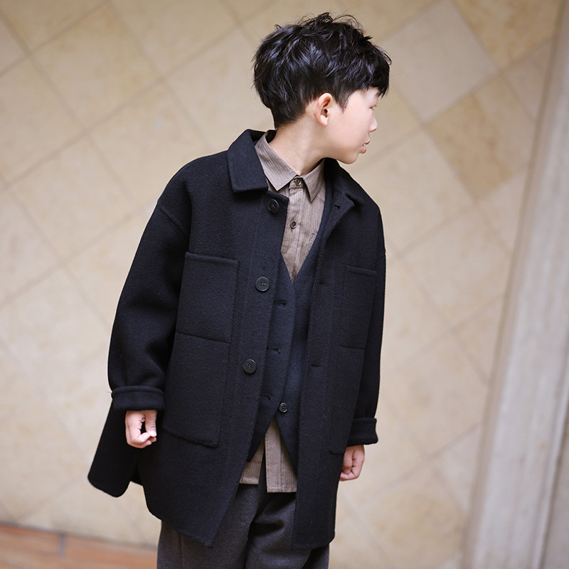 UL双面羊绒羊毛呢大衣呢子外套小童儿童女宝宝秋冬季男童女童大童