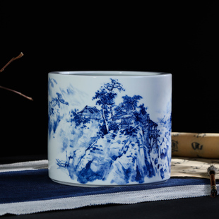 长物居手工陶瓷笔筒摆件俞锦昌手绘青花瓷花瓶景德镇瓷器文房用具