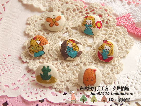 8cm,2色入.进口面料童真动物花朵仙子手工包布纽扣特色替换扣