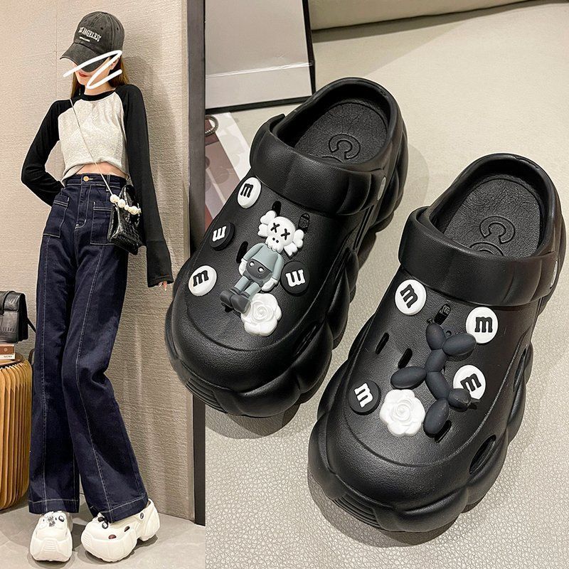 进口厚底洞洞鞋网红爆款EVA拖鞋女户外旅行简约时尚防滑花园沙滩