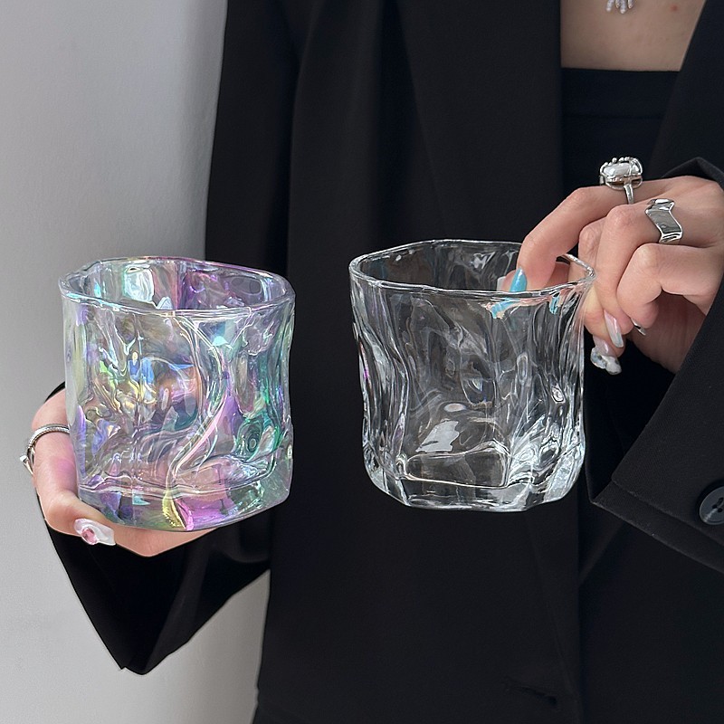 进口ins风不规则玻璃杯威士忌酒杯小众高级感家用水杯咖啡牛奶扭