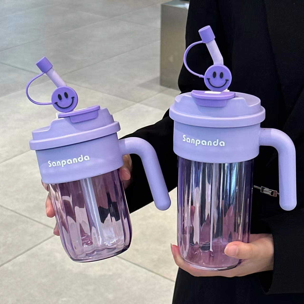 进口新款大容量吸管杯女生高颜值双饮冰霸杯学生塑料便携水杯可印