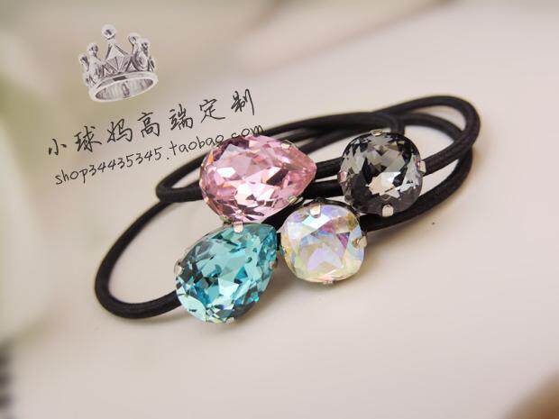 清新简约彩色水晶宝石丸子发圈 水钻头绳发绳 皮筋 发饰头花