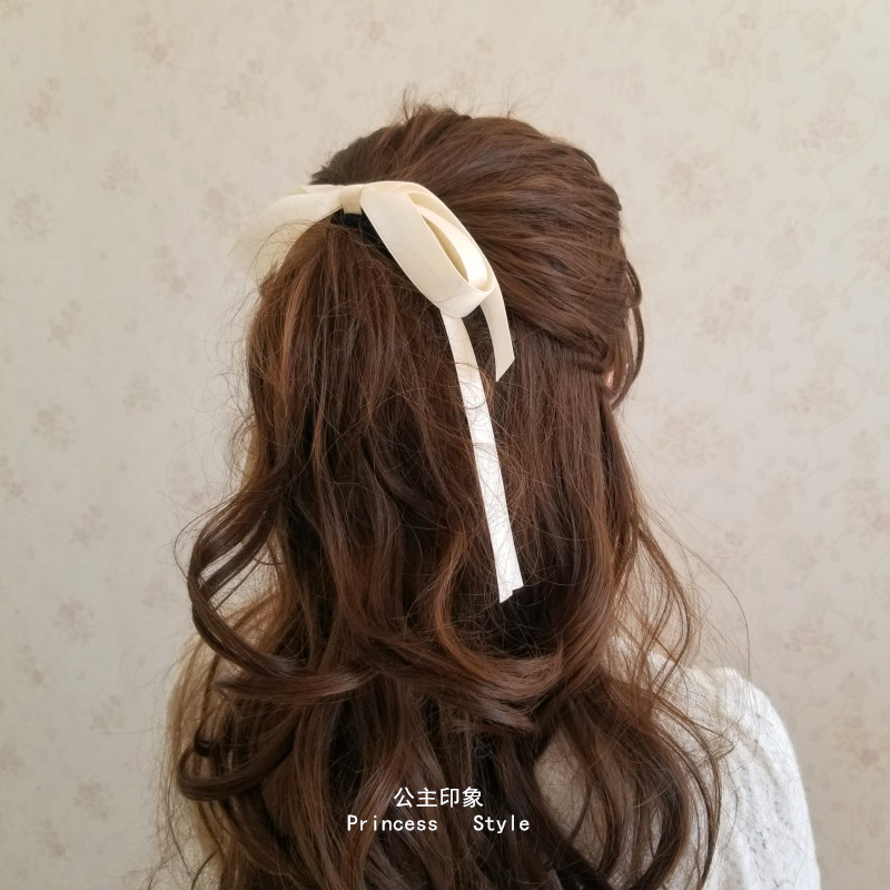 日韩大古风白色飘带蝴蝶结头绳发圈扎马尾头饰成人简约早春发饰