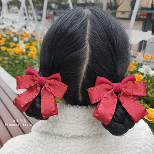 花边缎带三层蝴蝶结发夹边夹日韩双马尾侧边夹可爱少女发绳