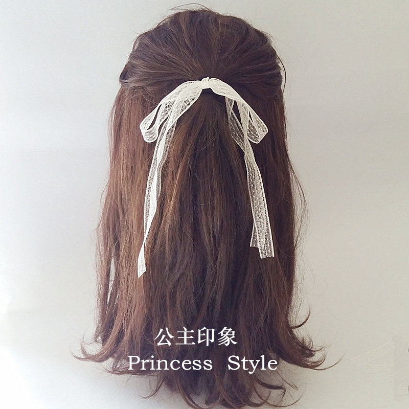黑白蕾丝长飘带蝴蝶结珍珠头绳发绳ins风日韩少女心发圈皮筋古风