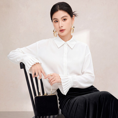 0306一件代发2026法式白衬衫女秋新款垂感通勤日常衬衣宽松显气质
