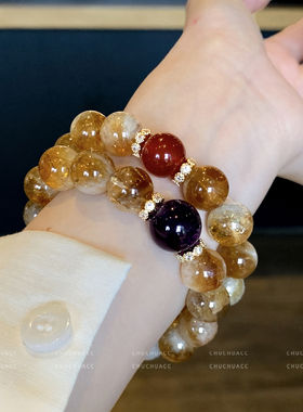 【一夜暴富】天然黄塔金水晶手串