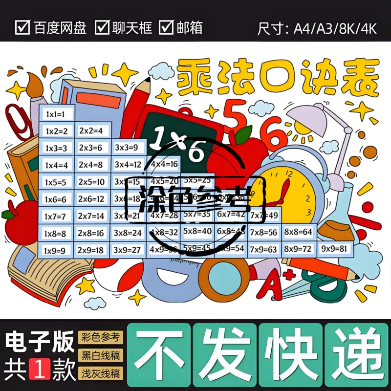 187-九九乘法口诀表乘法口诀表手抄报模板电子版小学生数学线稿