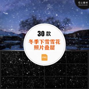 冬季下雪降雪雪花飘落纹理背景照片叠层透明免抠PNG设计素材