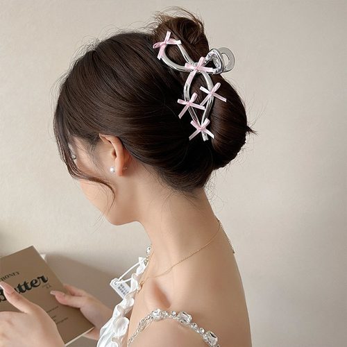 芭蕾风丝带蝴蝶结抓夹女发夹2025新款高端后脑勺盘发鲨鱼夹子头饰