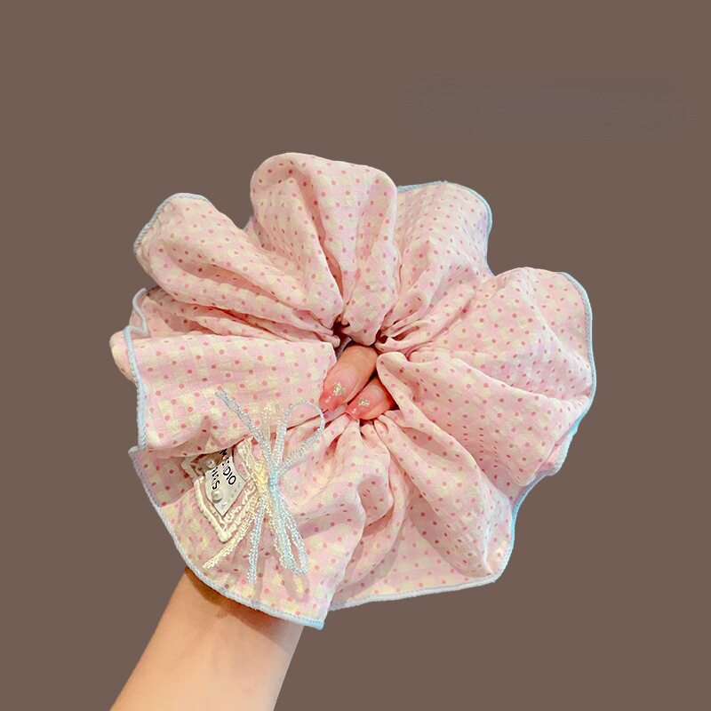 韩系粉色波点格纹蓝色包边蕾丝蝴蝶结大肠发圈甜美高颜值发饰