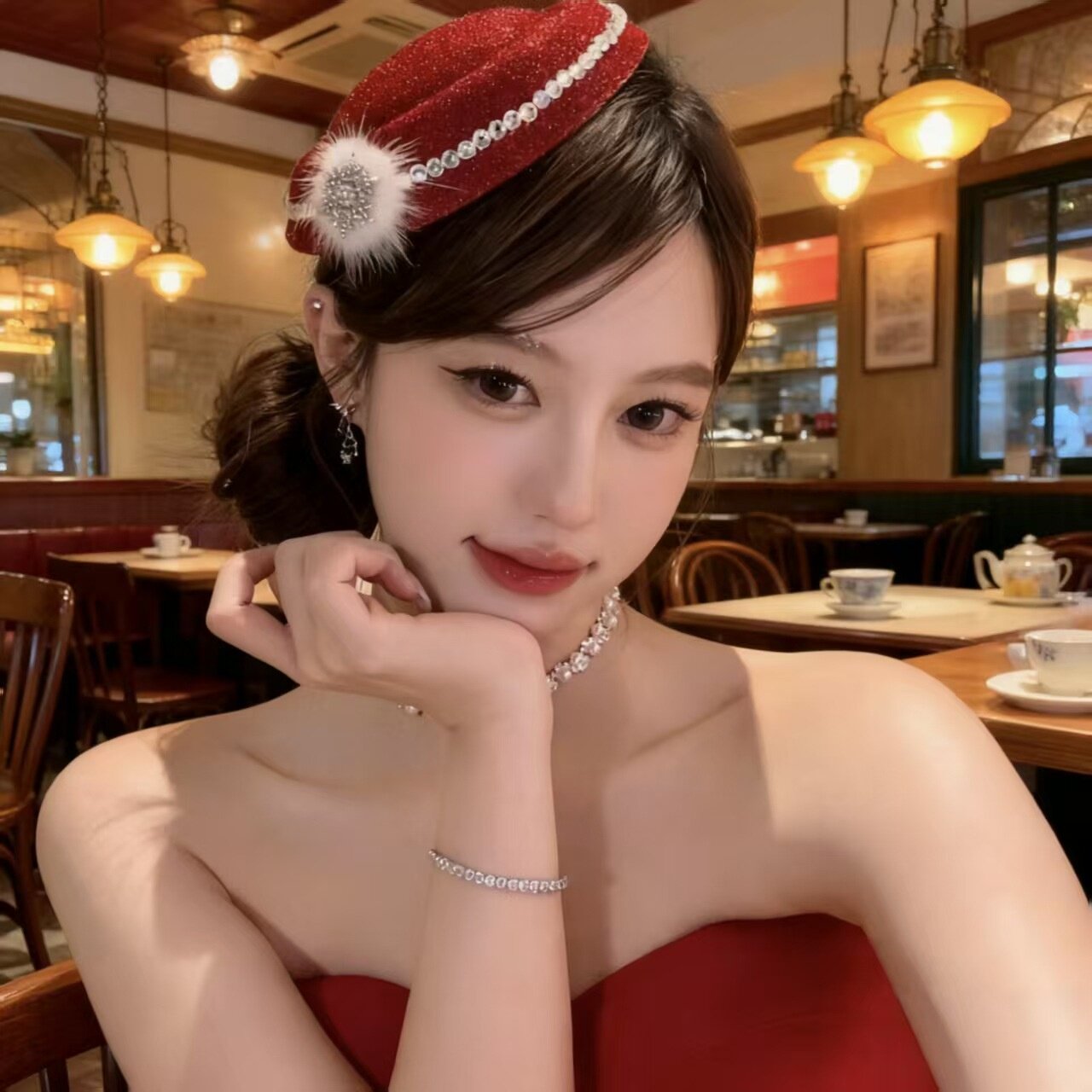 2026时尚跨境毛绒雪花小礼帽发夹配饰女小香风闪钻贝雷帽时尚千金