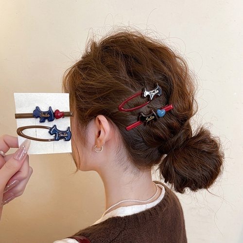 小狗撞色侧边夹前额碎发bb刘海夹感发夹2025新款高端小边夹女