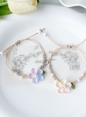 2026时尚夏季新款手工编织小众设计花朵陶瓷手链时尚百搭气质古风