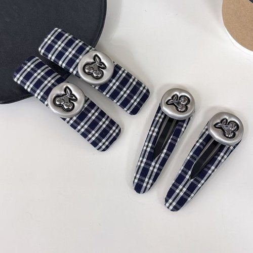 2026时尚韩国甜美气质藏青格子樱桃方形bb夹感刘海夹网红学院风