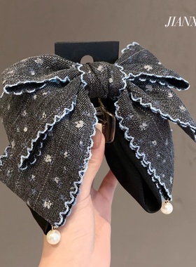 2026时尚网红甜美布艺蝴蝶结珍珠马尾夹心撞色抓夹可爱盘发夹温柔