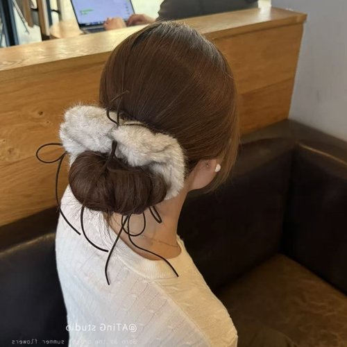2026时尚麂皮绳丝带发圈 软糯毛绒绒仿水貂毛秋冬毛绒大肠发圈