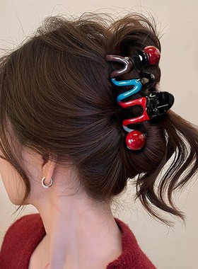 撞色镂空小狗抓夹大号趣味卡通气质后脑勺盘发鲨鱼夹发饰头饰发夹