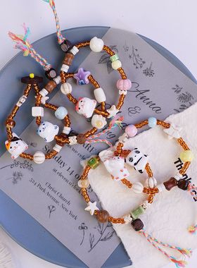 小红书同款陶瓷手链招财猫手串闺蜜可爱情侣配饰动物礼物