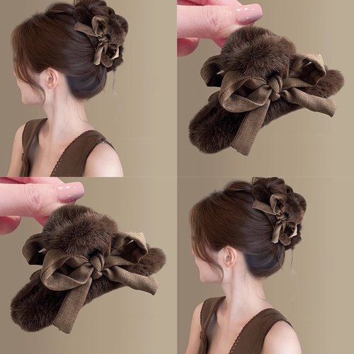 2026时尚秋冬时尚蝴蝶结毛绒抓夹女2025新款后脑勺鲨鱼夹盘发夹