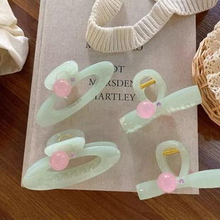 盘发抓夹鲨鱼夹 粉色圆珠绿色蝴蝶结发夹甜美时尚 2026时尚 韩国新款