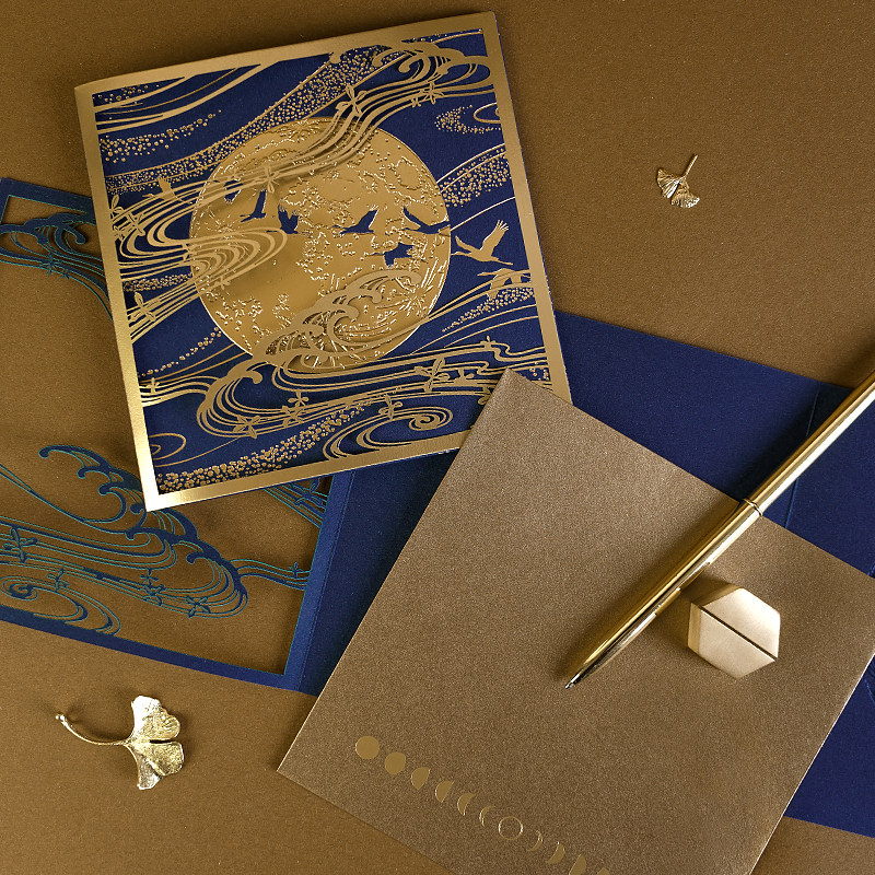 byears白夜满月祥云仙鹤中秋节贺卡高端创意中式烫金卡片商务团购