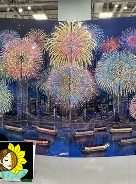 日本三丽鸥夏日夜景烟花立体贺卡