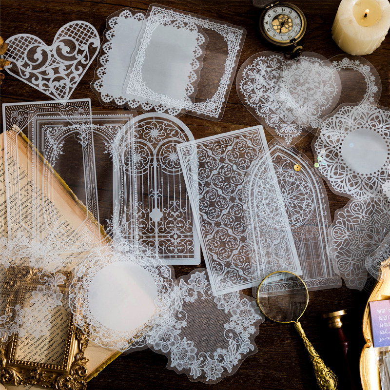 卡小姐pet白墨话剧拼贴卡纹异形边框diy手账透卡造景相片装饰卡片