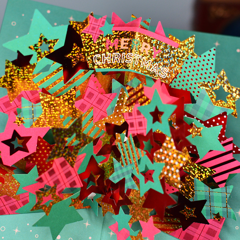 日本gk冬日星星圣诞立体贺卡烫金星空气氛摆件创意平安夜祝福卡片