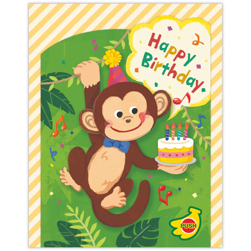 日本可爱猴子送蛋糕生日创意立体音乐贺卡送朋友送同事祝福留言卡