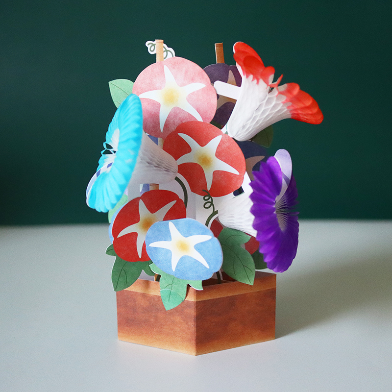 日本创意设计牵牛花盆栽立体贺卡仿真花朵摆件新年送老师祝福卡