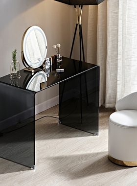 网红设计师极简透明玻璃桌子女生化妆桌梳妆台卧室现代简约 ins风