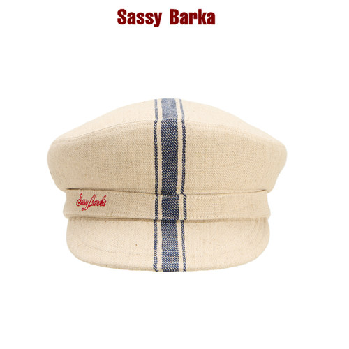 SassyBarka复古工装素纹平顶报童帽子鸭舌帽条纹棉麻遮阳设计师款