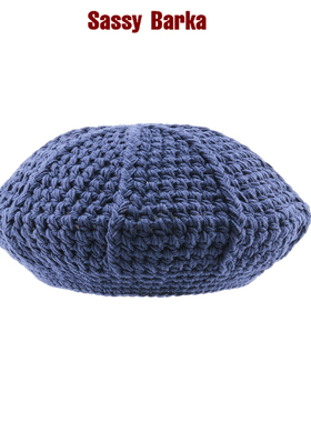 SassyBarka飞碟贝雷克拉拉编织深海蓝秋冬男女基础百搭