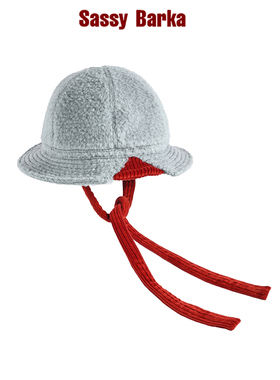SassyBarka暖冬撞色粉蓝橘红冰与火圆顶拼接短檐系带加厚渔夫帽子