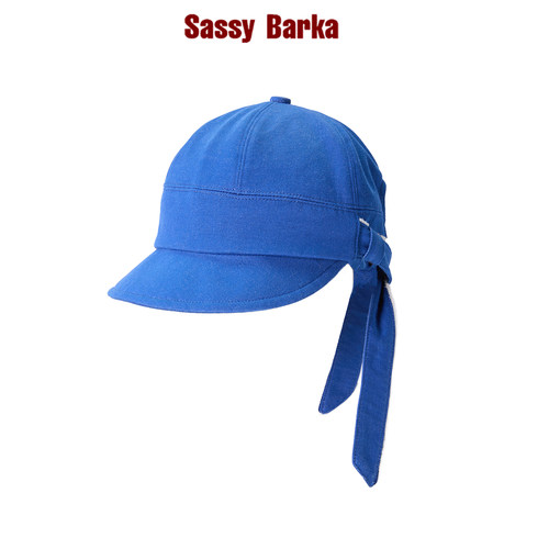 SassyBarka晴空牛仔克莱因蓝宽檐防晒鸭舌帽子松紧交叉尾飘带四季